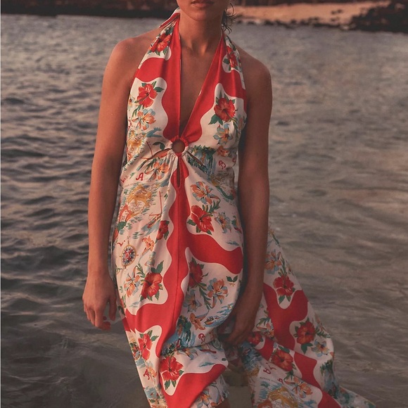 Anthropology Floral Halter Neck Low Back Dress